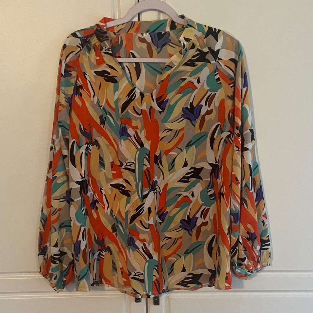 Womens Multicolor Abstract Print V-Neck Blouse